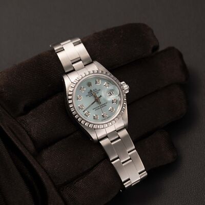 Rolex Datejust 69240 Engine-Turned Bezel Oyster Watch 26mm Ice