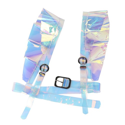 S-XL Women Holographic Ruffle Trim Buckle Harness Belt For Clothes Decoration - Picture 5 of 6