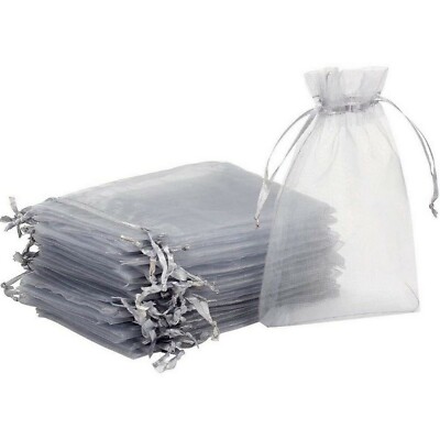100 Pochettes Sachets Gris en Organza pour Bijoux, Cadeaux. 13 x 18 cm
