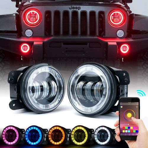 Kit combinado de faros LED RGB persecución de demonios DRL de 7"" y luces antiniebla de 4"" para Wrangler JK - Imagen 10 de 12