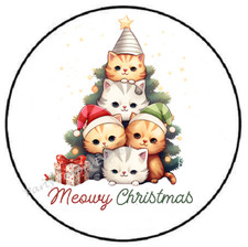 MERRY MEOWY CHRISTMAS TREE OF CATS ENVELOPE SEALS LABELS STICKERS PARTY FAVORS