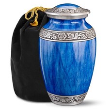 Watercolors Light Blue Adult Cremation Urn for Human Ashes, Large w/ Velvet Bag