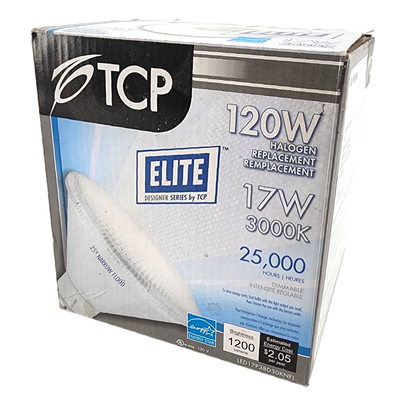 TCP 120w Halogen Flood Light Bulb Replacement LED - 17W , 1200 Lumens Dimmable 
