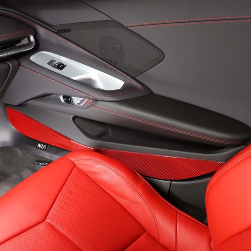 Red Carbon Fiber Car Interior Door Panel Trim Anti Kick For Corvette C8