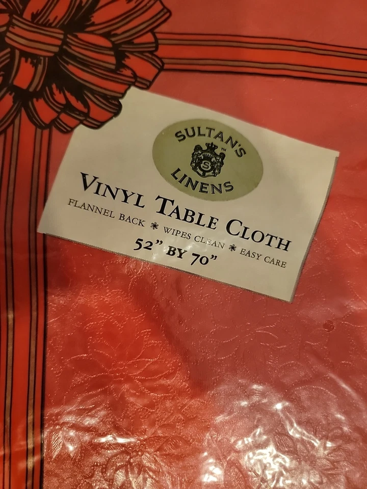 Sultan's Linens Christmas Vinyl Tablecloth Flannel Back Poinsettia 52" x 70" New - Image 3 of 4