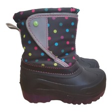 Members Mark Snow Boot Girls Size 7/8 Black Polka Dot Light Up Lined Hook/Loop