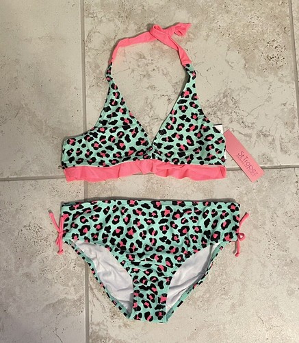 St. Tropez Swimwear Girls Mint Cats Eye Print 2 Pc. Bikini Set Size 16 NEW WTAG - Picture 6 of 6