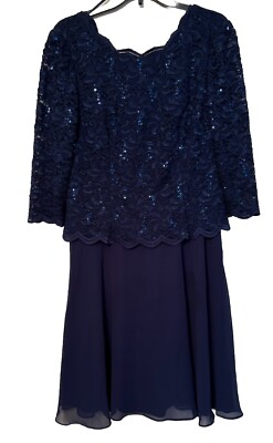 Alex Evenings Special Occasion Layered Look Deep Blue /Navy Dress Size 12 #109