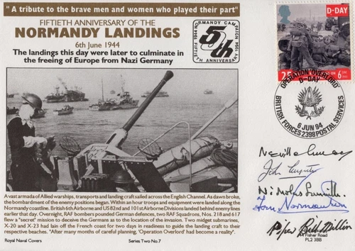 WW2 D-Day Southwick House intel officer & Sword Beach Bagpiper signed cover