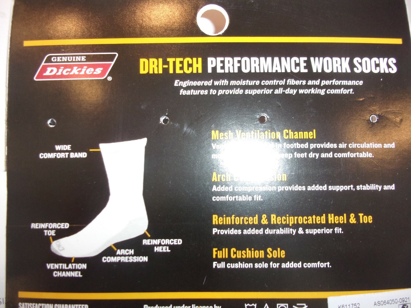 3 PAIR DICKIES DRI-TECH PERFORMANCE WORK SOCKS SWEAT-FIGHTING BLACK ...
