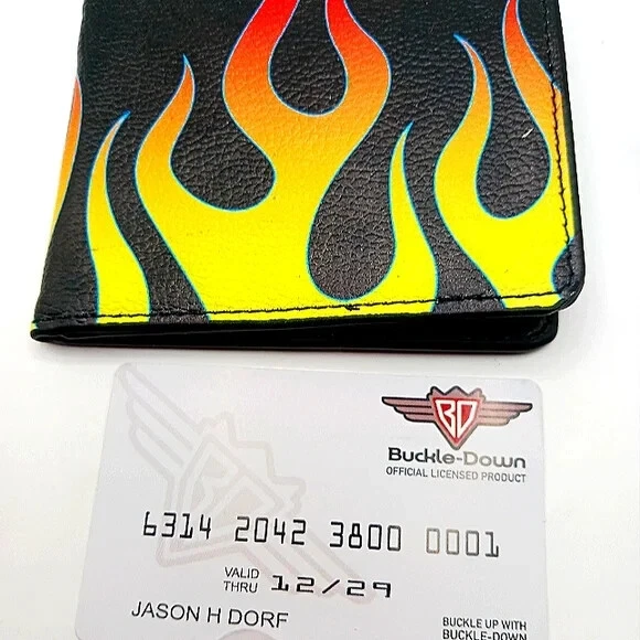 Mens Bi Fold Flames Vegan Leather -Buckle Down Made In USA - Image 2 of 4