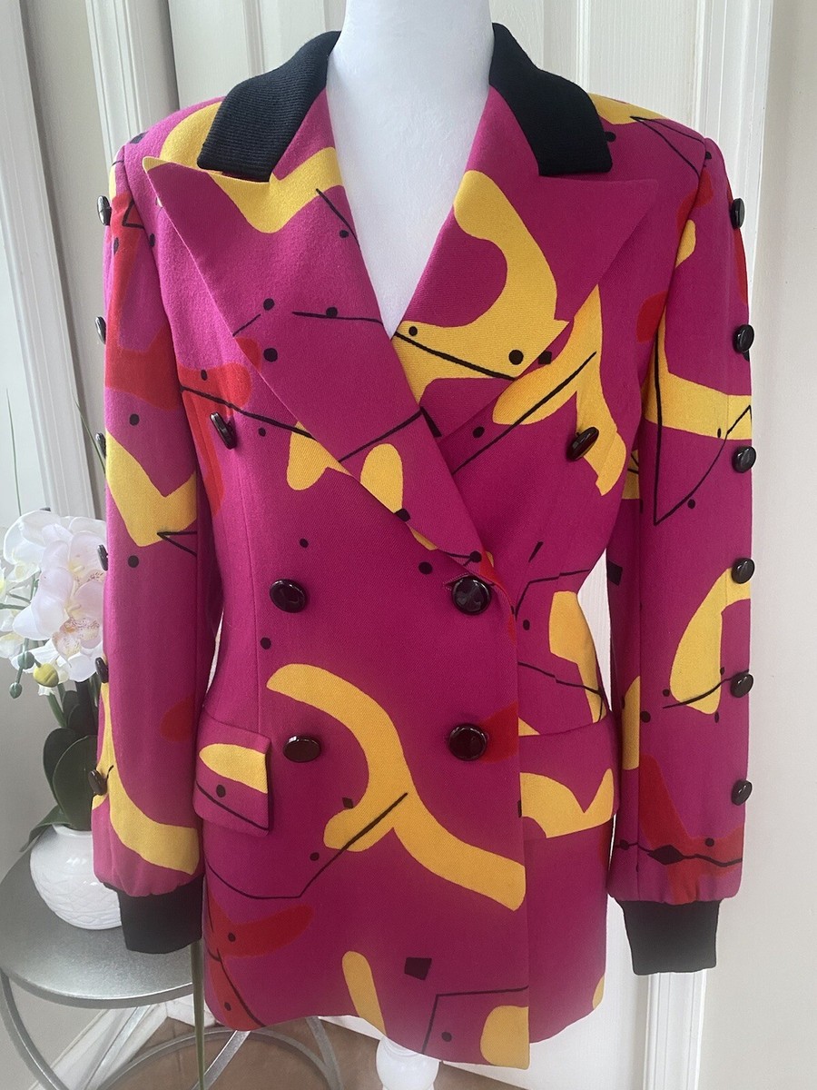 ESCADA フード付きジャケット 36 クリーム ESCADA By Margaretha Ley Vintage Colorful Jacket Blazer Size