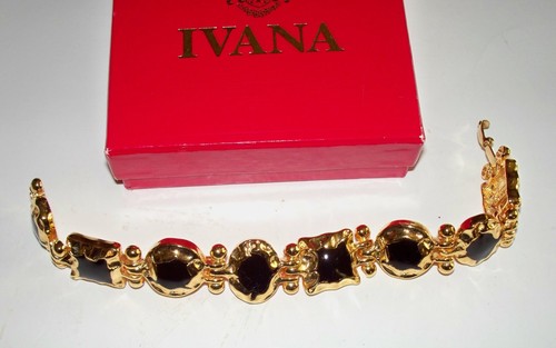 NEW Vintage “IVANA” 22KYG/Pewter 71/2” Chunky Black & Gold Bracelet – B6a - Picture 3 of 6