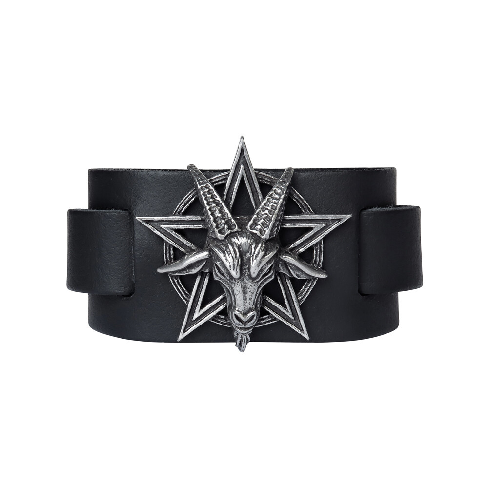 Alchemy Gothic Baphomet Black Leather Wrist Strap Bracelet