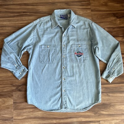 Hard Rock Cafe Denim Shirt Mens Small Blue Orlando Jean Light Wash 