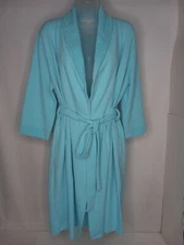 Liz Claiborne Women's Short Wrap Robe Size Small Turquoise Blue w/Belt Soft