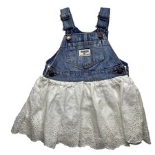 OshKosh B'gosh Girls Overall Dress White Eyelet Lace Skirt Size 18 Months EUC