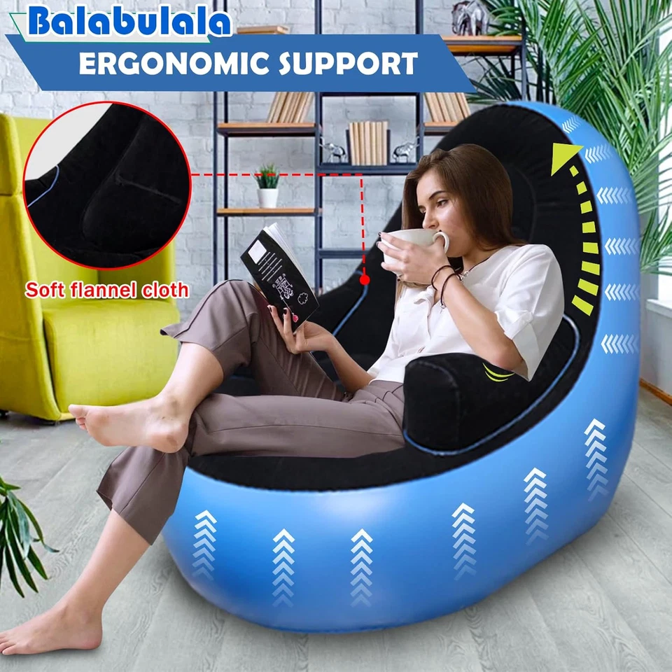 Inflatable Couch with Armrest＆Ottoman Blow up Lounger Chair Folding Air Chair - Image 4 of 4