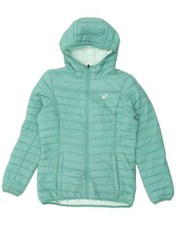 Asics Womens Hooded Padded Jacket Uk 14 Medium Turquoise Polyamide Aw03