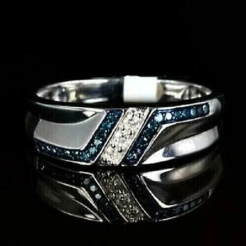 2Ct Round Cut Lab Created Diamond Men's Wedding Band Ring 14K White Gold Plated - Picture 4 of 4