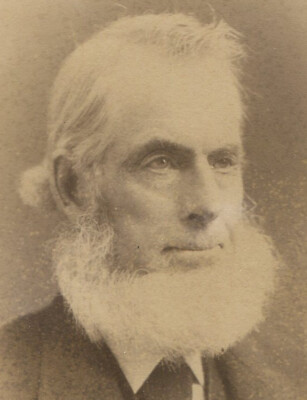 OLD MAN WITH FUZZY CROOKED WHITE CHIN BEARD. CABINET CARD. BIDDEFORD, ME.