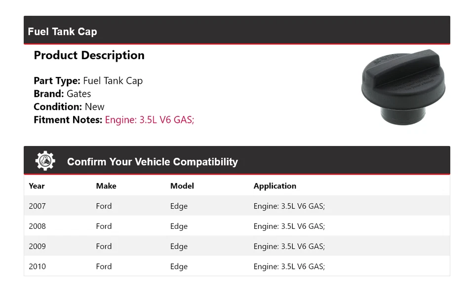 For 2007-2010 Ford Edge 3.5L V6 GAS Fuel Tank Cap Gates 2008 2009 - Image 2 of 4