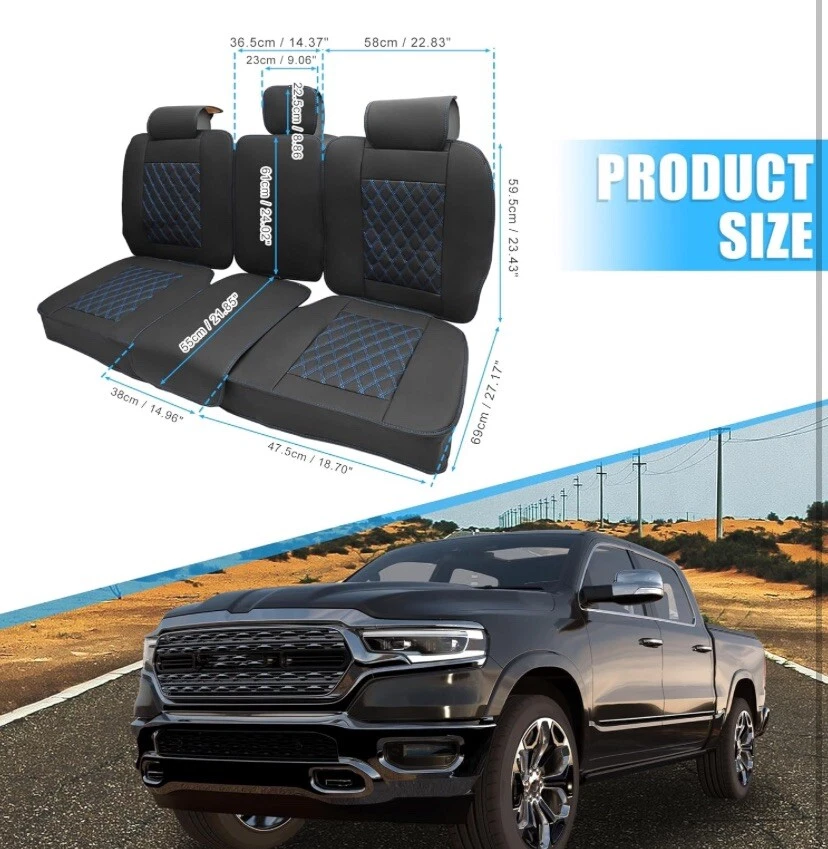 Чехлы на задние сиденья легковых и грузовых автомобилей Dodge Ram 1500 2500 3500 с двойной кабиной черные синие 3 штуки - Изображение 4 из 4