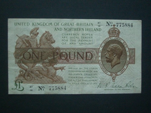 **Decent Crisp 3. Ausgabe*** 'VF' + £1 Treasury Fisher 1927 Banknote***