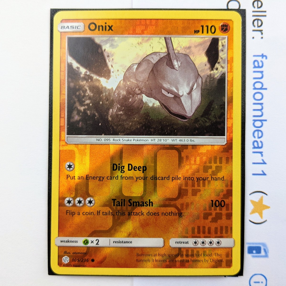 Onix REVERSE HOLO card 105/236 Sun & Moon Cosmic Eclipse 2019
