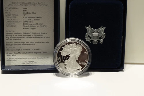 2005 W US Proof Silver Eagle $1 Nice Coin Box/COA..