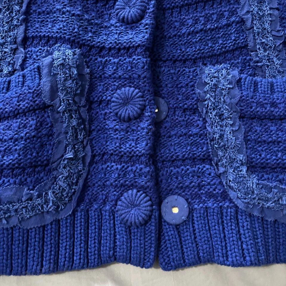 Suéter de malha azul royal manga 3/4 comprimento - com botões cobertos médio - Imagem 3 de 4