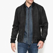 La Redoute Mens Black Leather Bomber Jacket Size Xl 100% Genuine New Rrp £259