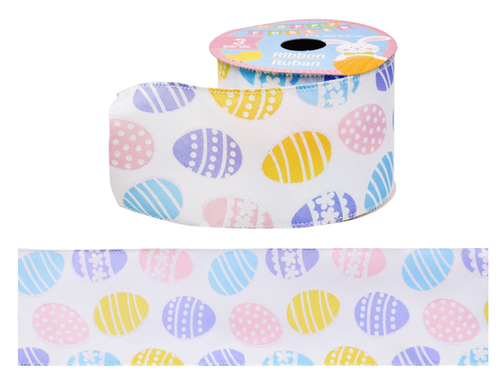 New Wired Edged Ribbon Easter Eggs Blue Pink Purple Plaid Happy Easter ~ Choice - Picture 5 of 9