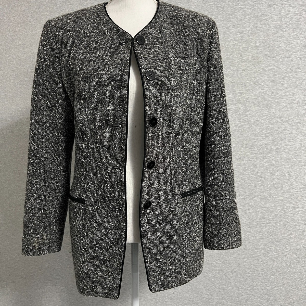 Vintage Talbots Wool Blazer Jacket Womens 8 Black Fleck Tweed  