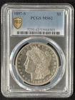 1897-S Morgan Silver Dollar $1, PCGS MS62, Brilliant Uncirculated- Gold Shield