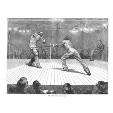 FENCING An Assault at Arms - Antique Print 1874