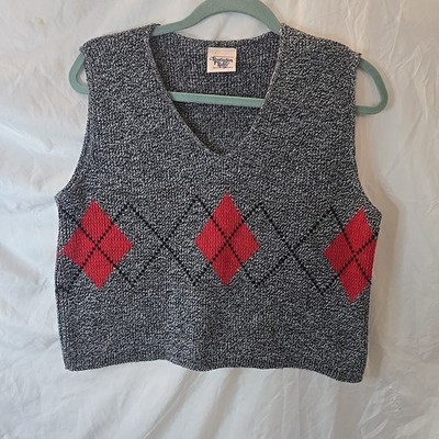 Vtg Huntington Ridge Argyle Diamond Pattern Knit Sweater Vest Gray Academia 