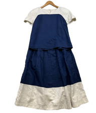 Vintage Carlisle Womens 2-pc Linen Blend Blouse Skirt Outfit Set Size 6/8 Blue