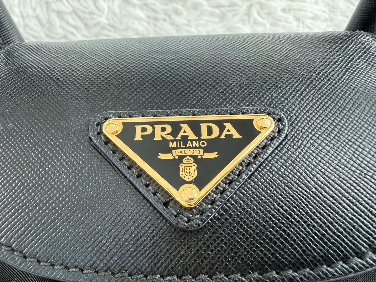 Prada Tessuto Saffiano Nero BN2106 Top Handle Black Crossbody Tote