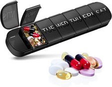 Weekly Pill Organizer 7 Day | Large Capacity Black Medicine Box Travel Friendly
