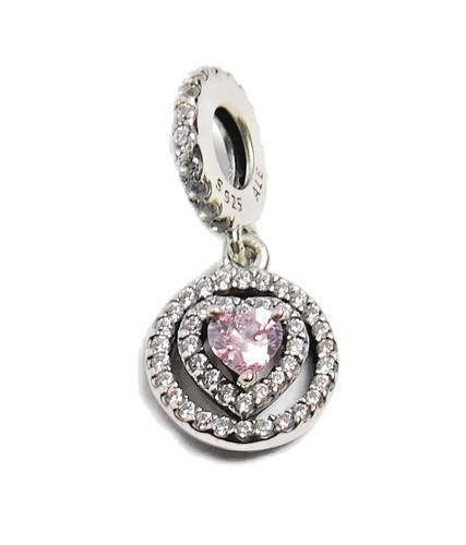 Pandora Charm, Sparkling Double Halo Heart,  #791476C01, Silver, Pink CZ