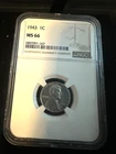 1943 P Lincoln cent NGC MS 66