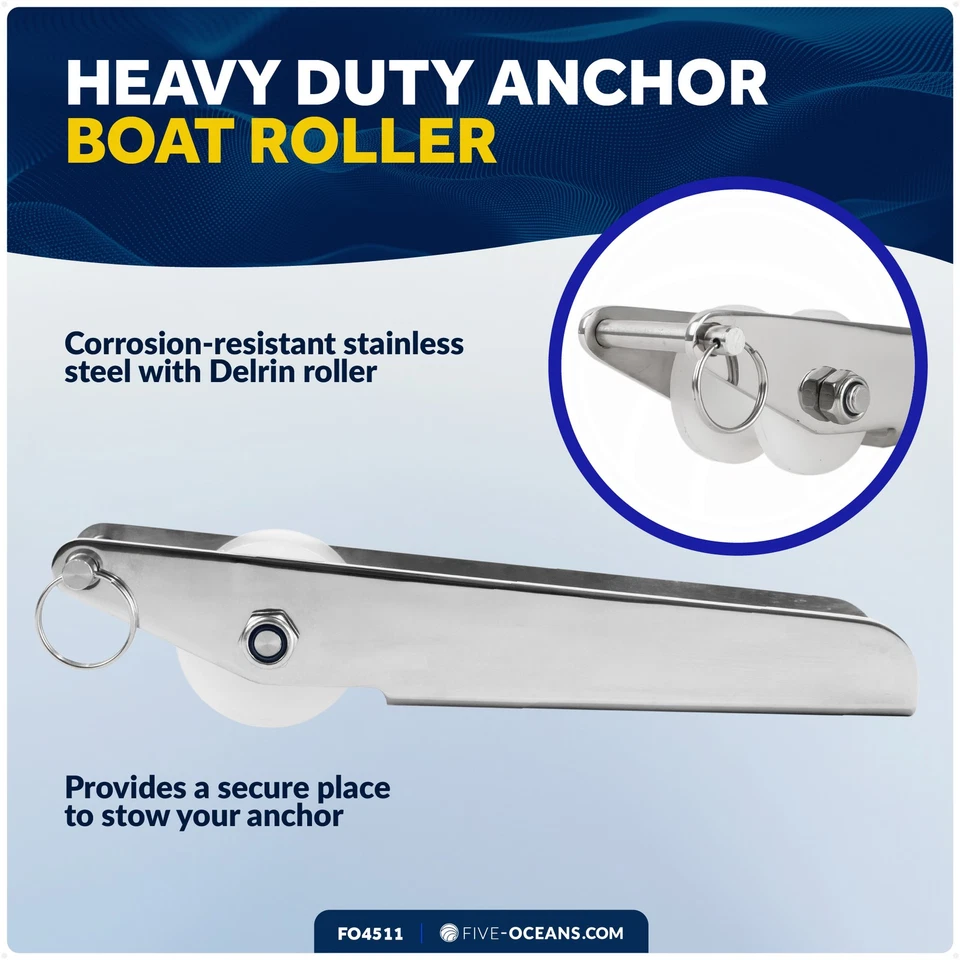 Rodillo de arco de anclaje fijo de acero inoxidable 316 con rodillos Delrin, 11 pulgadas Foto 4 de 4