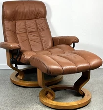 Ekornes Stressless Large "King Plus" Caramel Leather Swivel Recliner and Ottoman