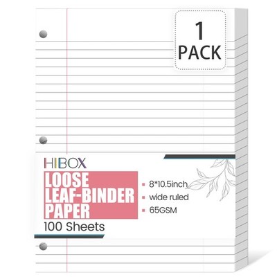 Wide Ruled Loose Leaf Paper, White 100 Sheets 8''x10.5'' Filler Lined Notebook ...