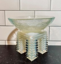 Hudson Beach Glass Postmodern Art Frosted White Ribbed Tripod Stand Bowl