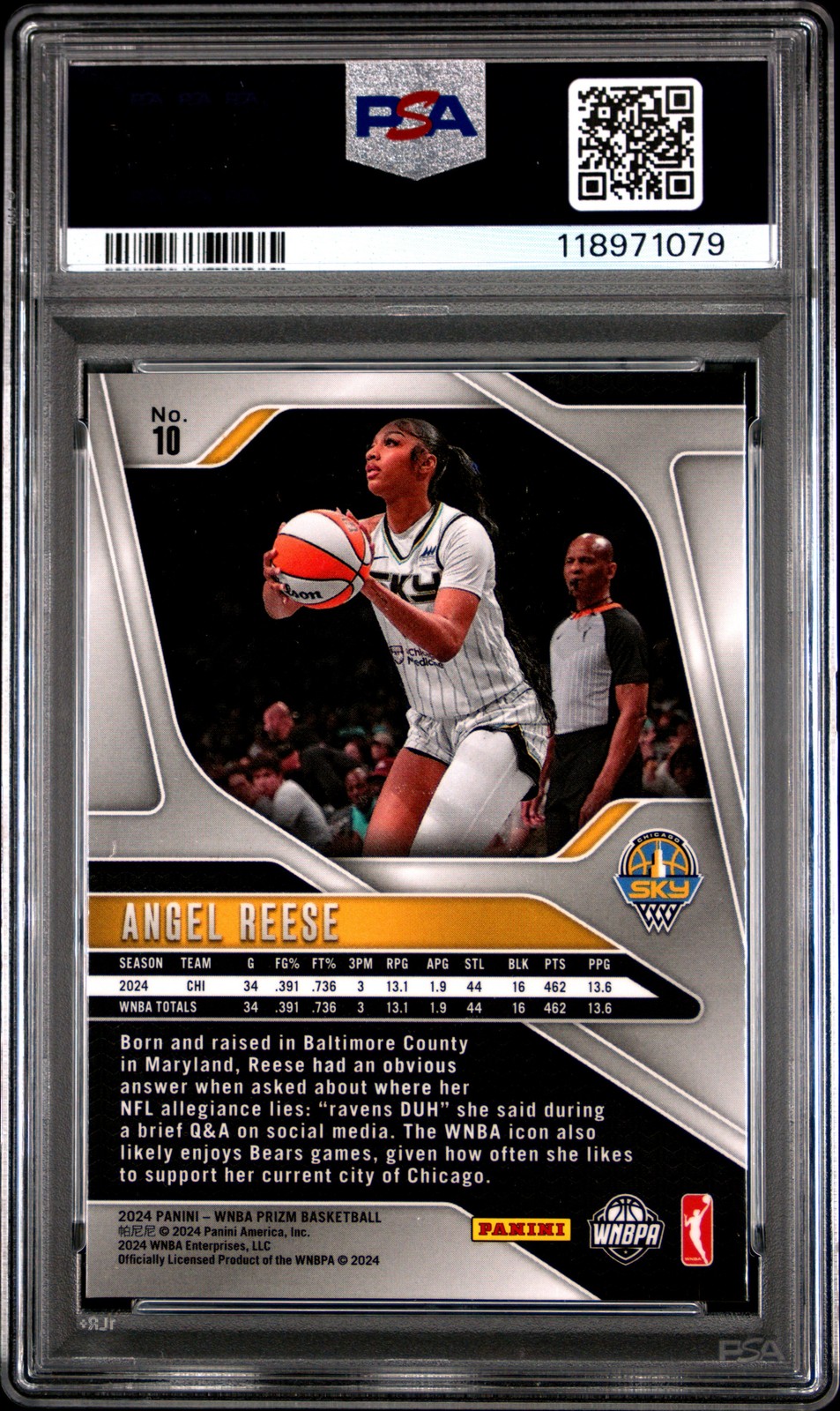2024 PANINI PRIZM WNBA #10 ANGEL REESE ROOKIE RC PSA 9 view 2