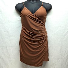 Urban Outfitter Spaghetti Strap Dress Cocoa V-neck Asymmetric Hem NWT Size L