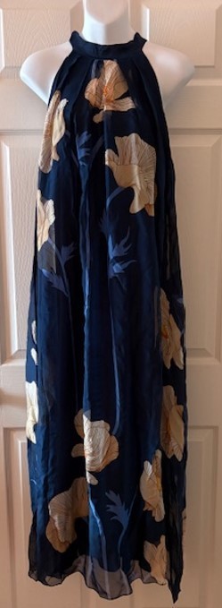 bellambra silk blend dress NWT BELLAMBRA Women XL Made in Italy Silk Blend Halter Neck Maxi Dress  Navy/Sand