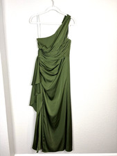 Azazie Maive Bridesmaid Dress Olive Green Stretch Satin - Size A6